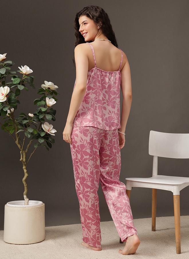 Clovia Pack of 3 - Floral Satin Cami, Robe and Pyjama - Image 5